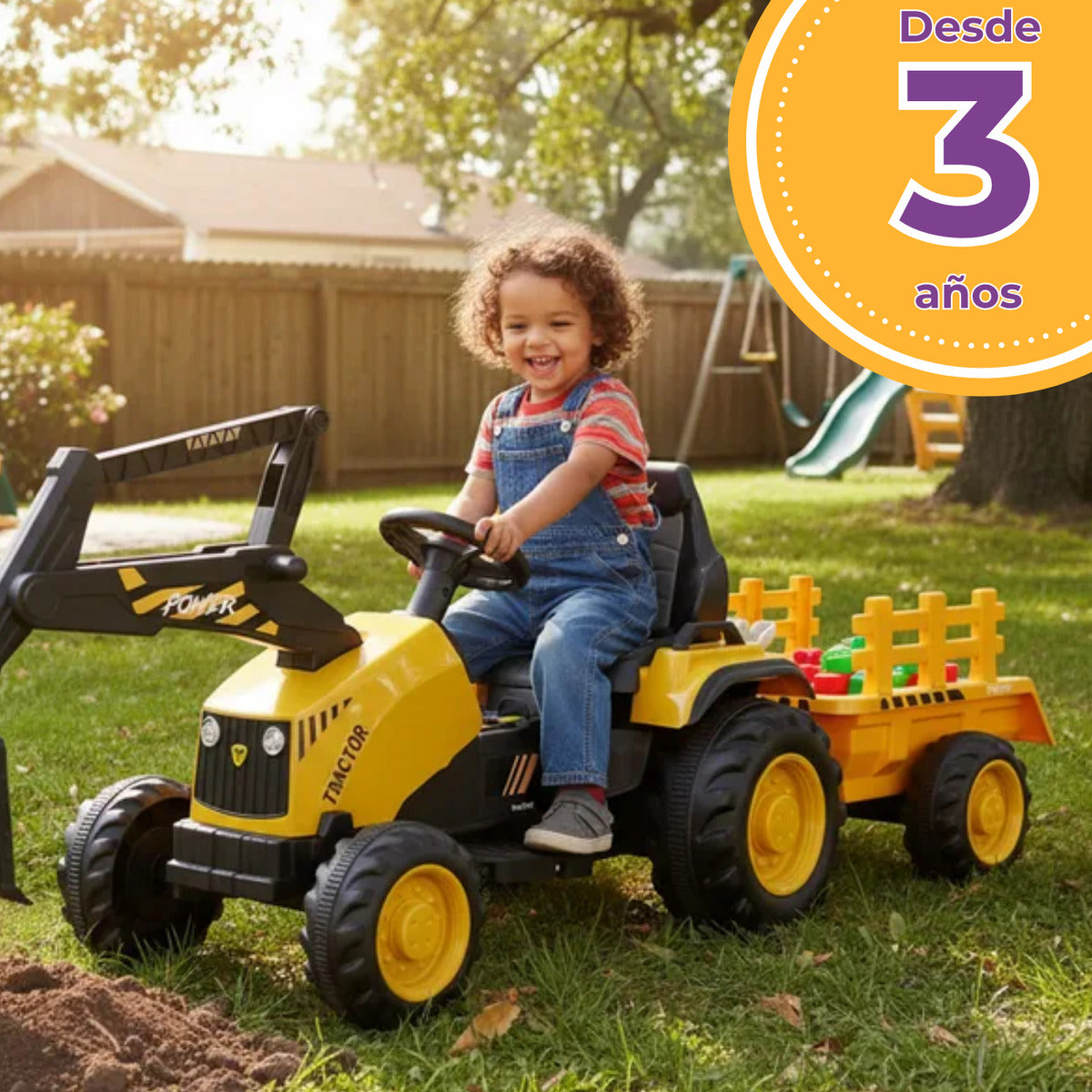 Auto Electrico Montable Niños Excavadora Remolque Bateria Duradera Xl Amarillo