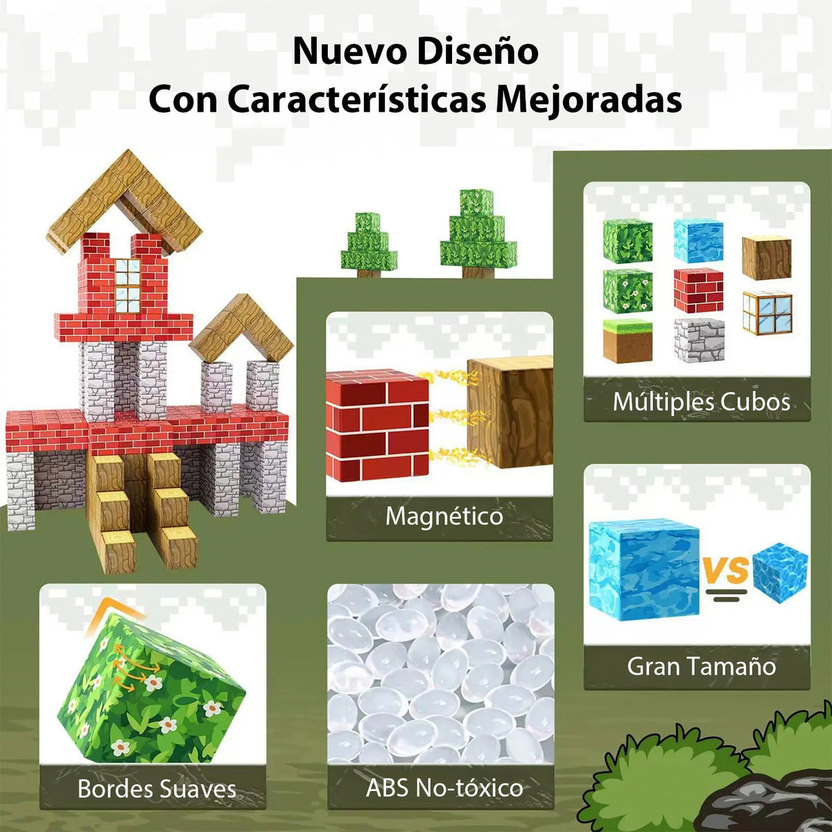 Bloques Imantados Cubos 128pcs 4 Muñecos Construccion Bosque
