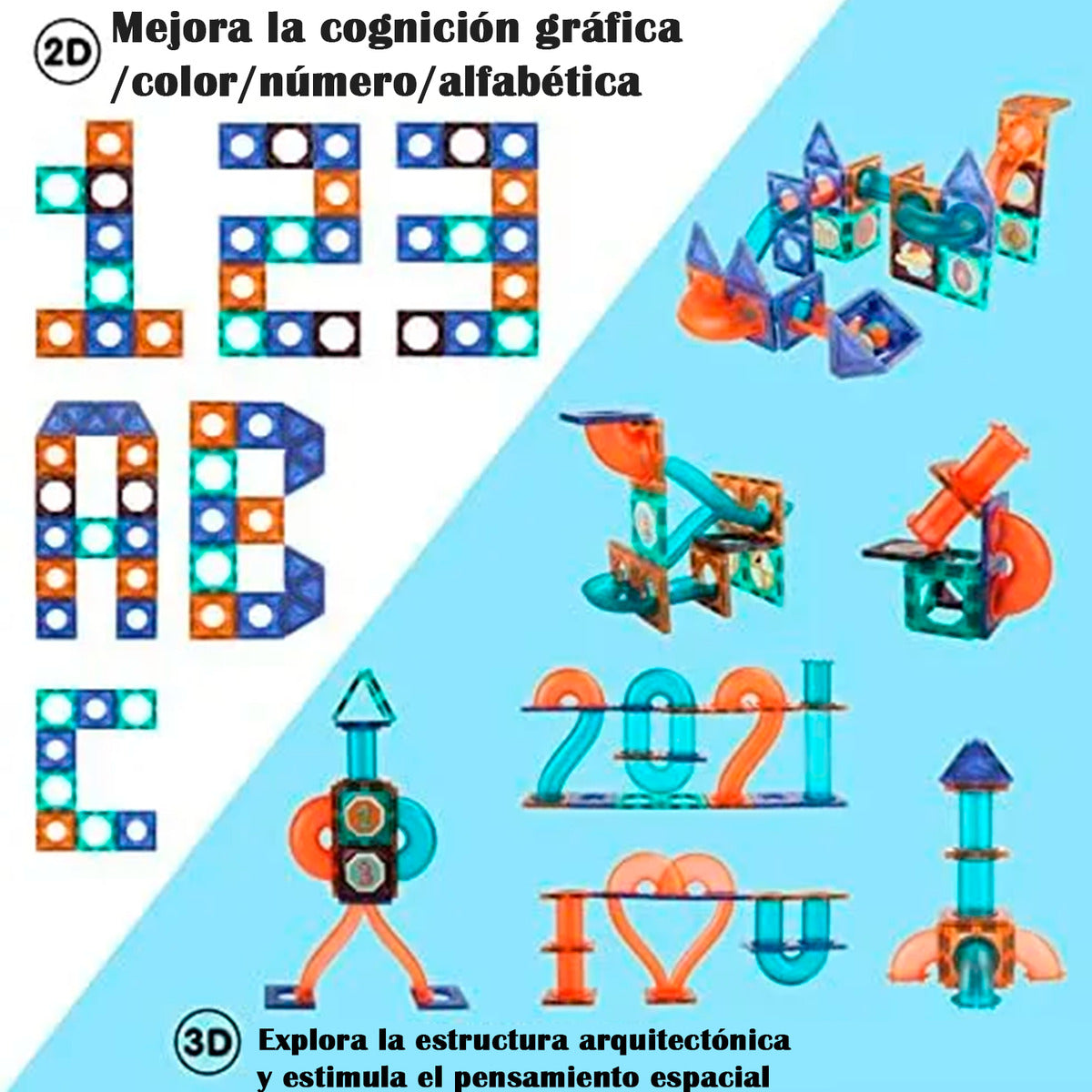 Bloques Magneticos 2 en 1 Tobogan De Bolas 3d Con Balde De 132pzs