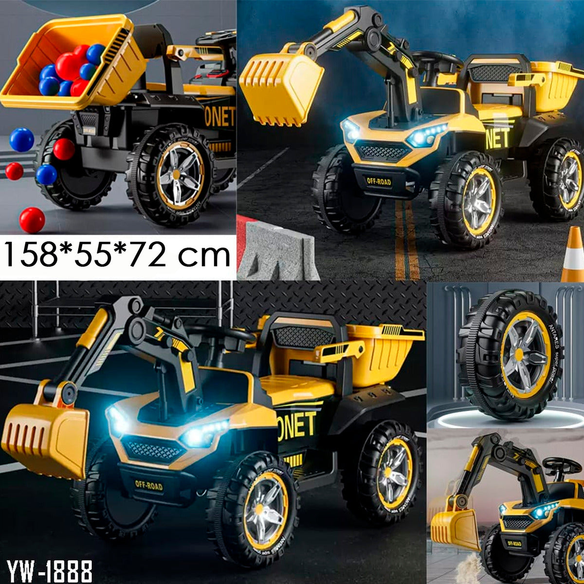 Auto Electrico Niños Retroexcavadora Bateria Alta Duracion Amarillo