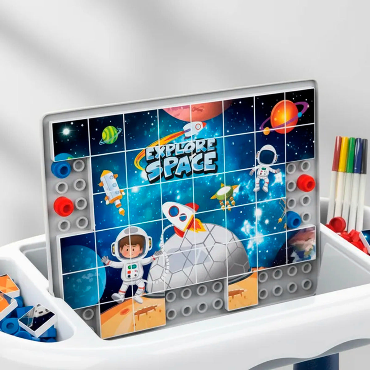 Mesa Y Silla Didáctica 6 En 1 Puzzle Pizarra Dibujos 160pcs