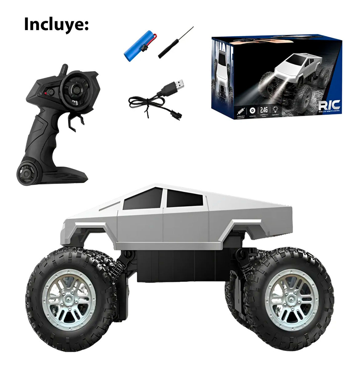 Auto Control Remoto Cybertruck Monster 26cm Con Estacion Carga