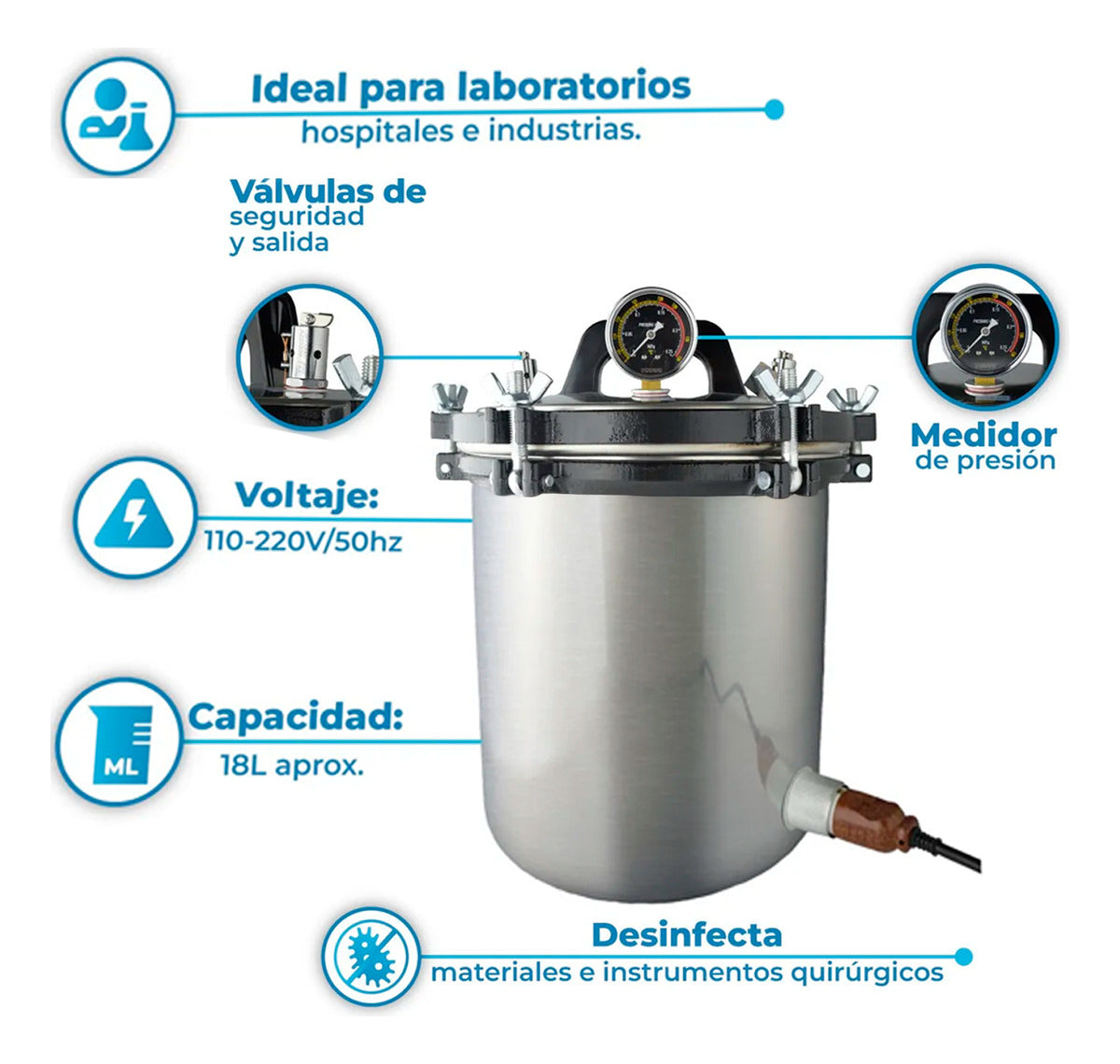 Esterilizador Autoclave Vertical Acero Inoxidable Grado Medico 18L