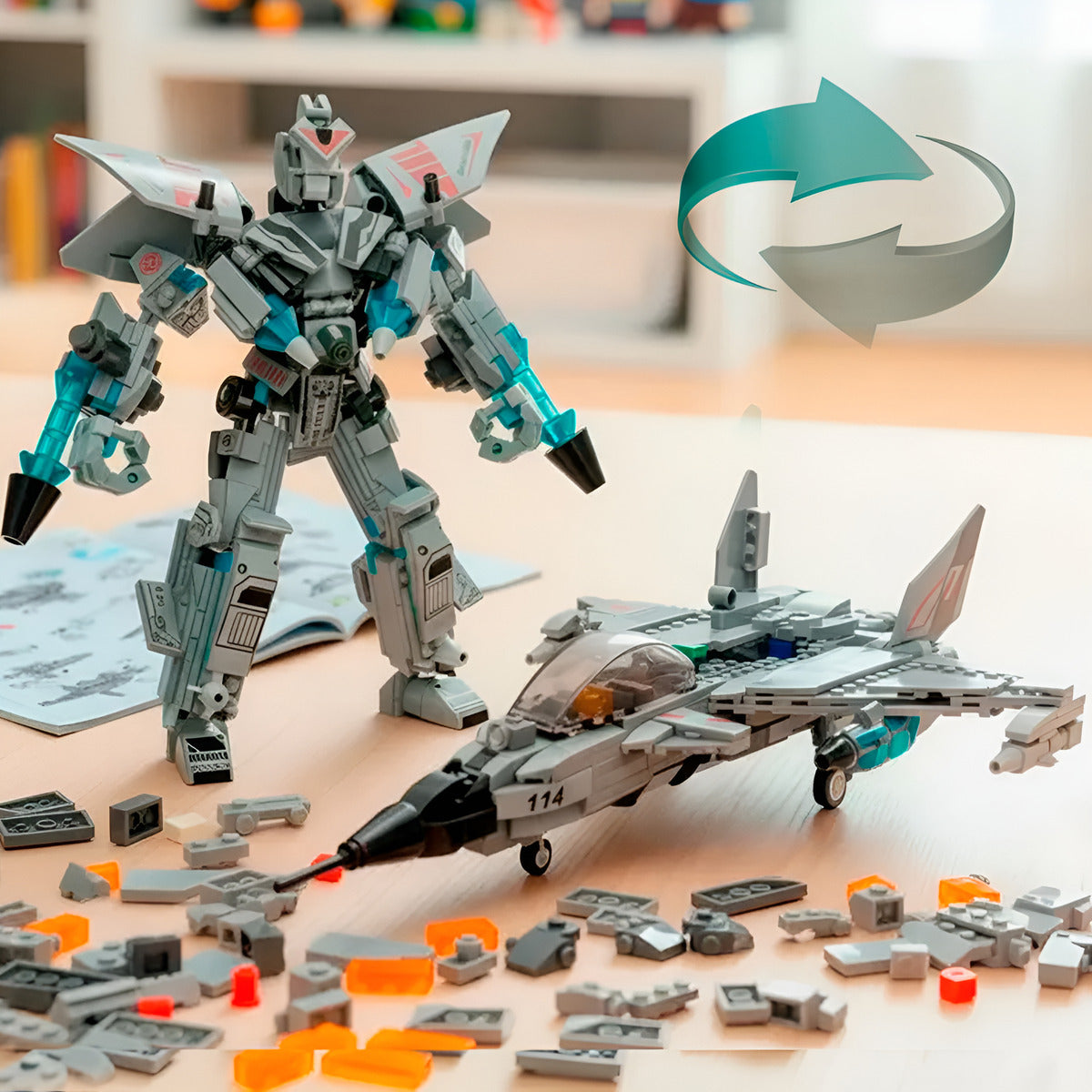Juguete De Bloques Armable Avion Caza Modelo Robot 532 Piezas Didactico 2 en 1
