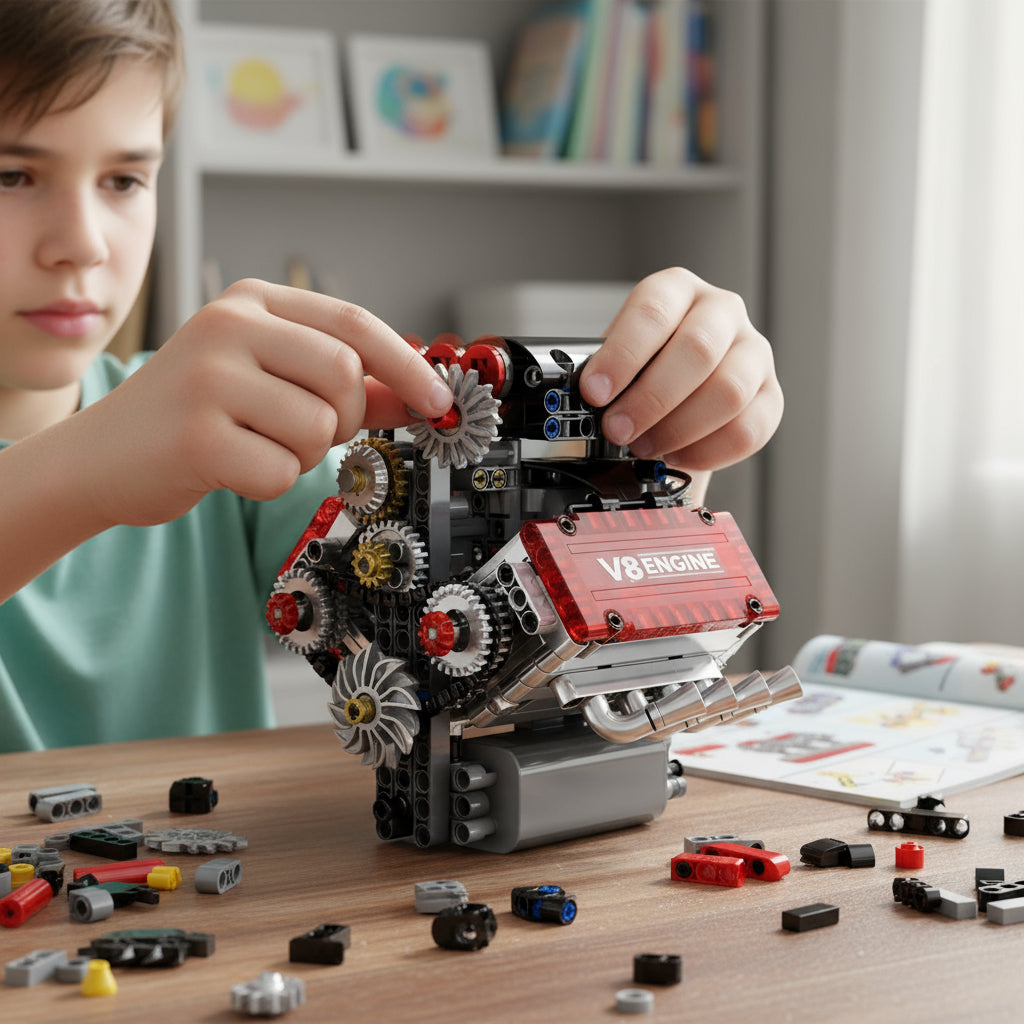 Motor V8 Modelo Armable Funcional A Pilas 478 Pzs 15x15cm