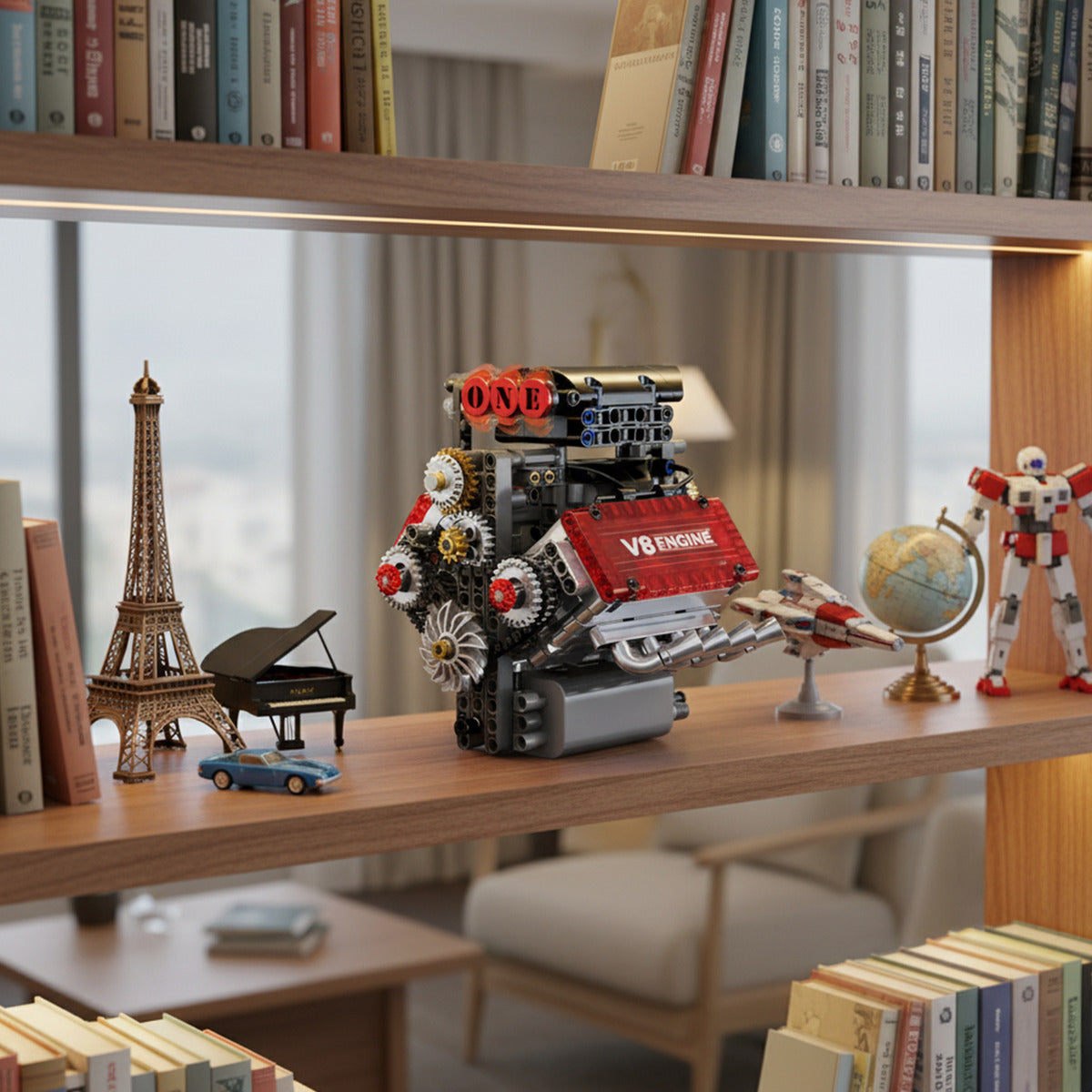 Motor V8 Modelo Armable Funcional A Pilas 478 Pzs 15x15cm