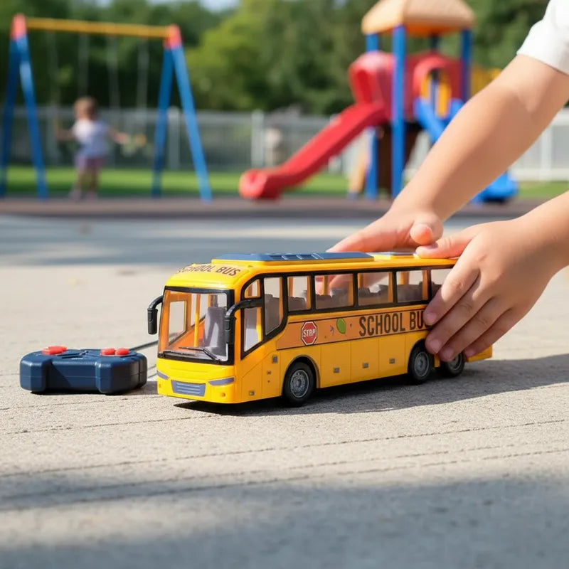 Juguete Auto Bus Escolar a Control Remoto Puertas Y Luces Amarillo