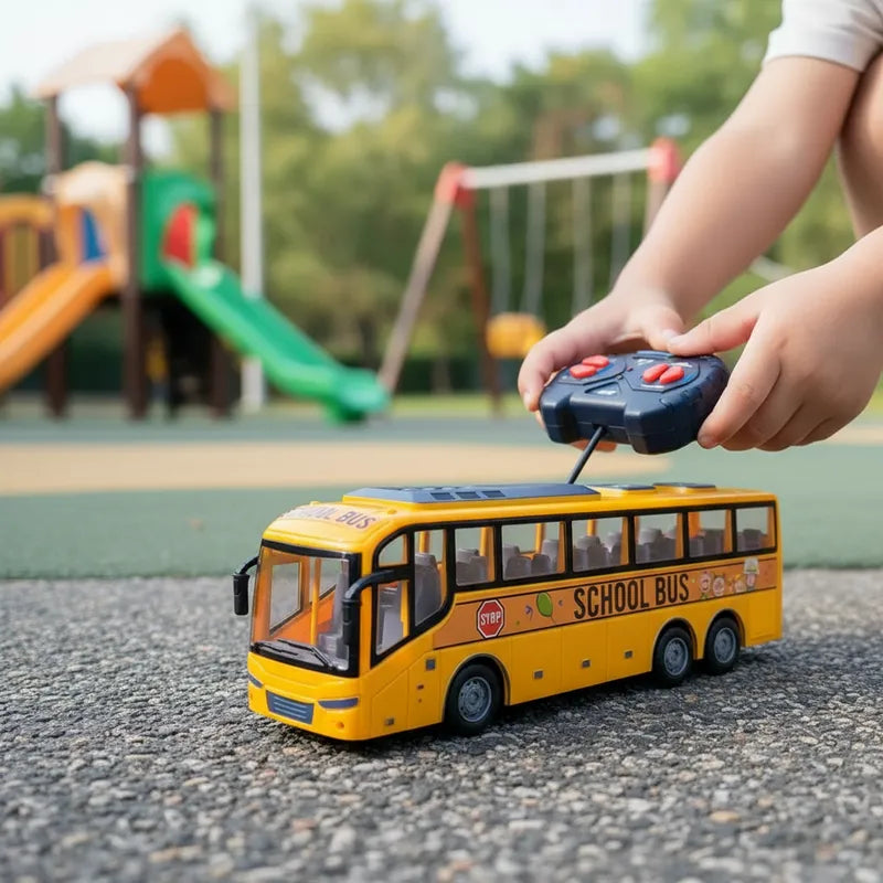 Juguete Auto Bus Escolar a Control Remoto Puertas Y Luces Amarillo