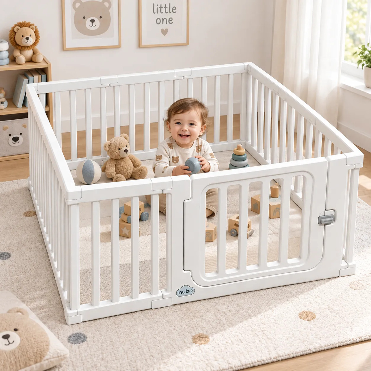 Corral para Bebe niños Con Seguro Armable 120x120cm Blanco