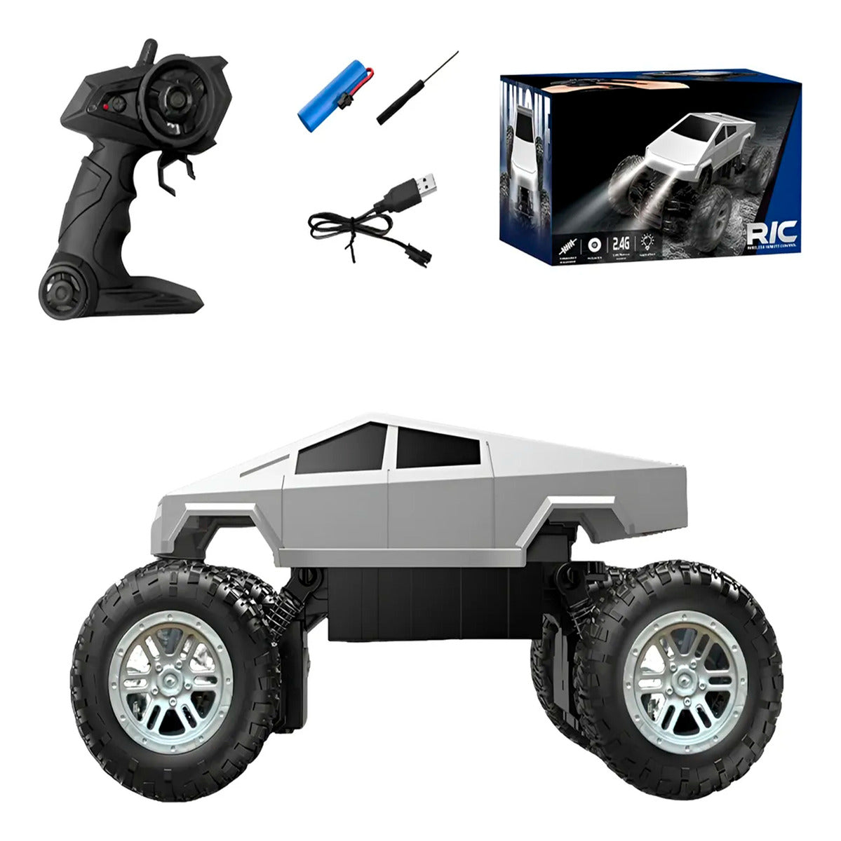 Auto Control Remoto Cybertruck Monster 26cm Con Estacion Carga