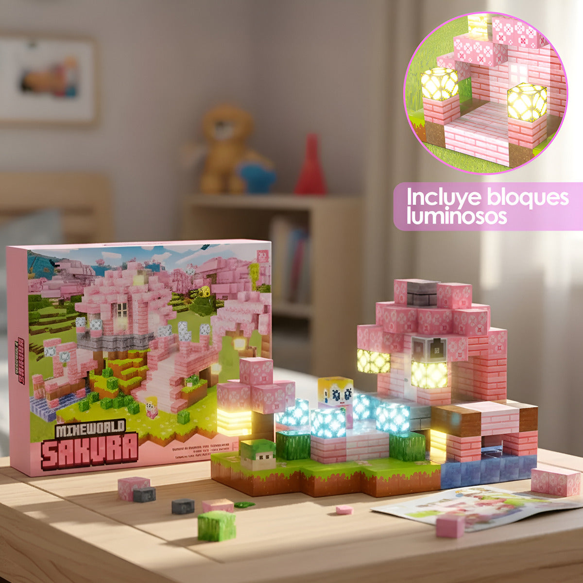 Bloques Magnéticos Tipo Minecraft 188 Pcs 8 Bloques De Luz Sakura
