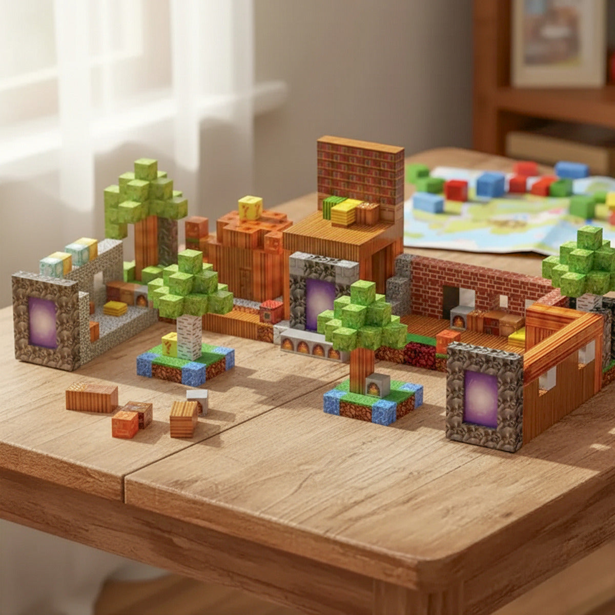 Bloques Magnéticos Tipo Minecraft 204 Pcs Mundo Portales 204 Bosque