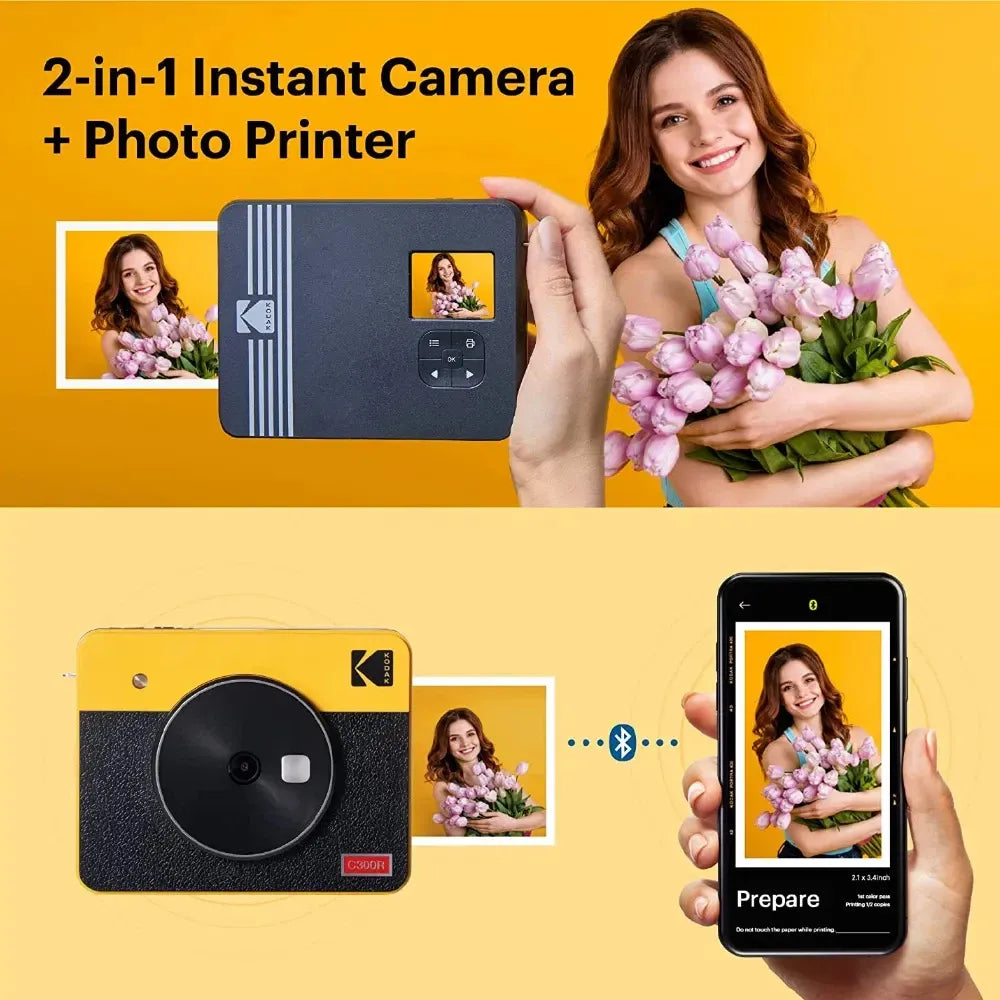 Camara Instantanea Kodak Mini Shot 3 Retro C300R Blanca – Impresora Bluetooth 2 en 1 + 8 Fotos