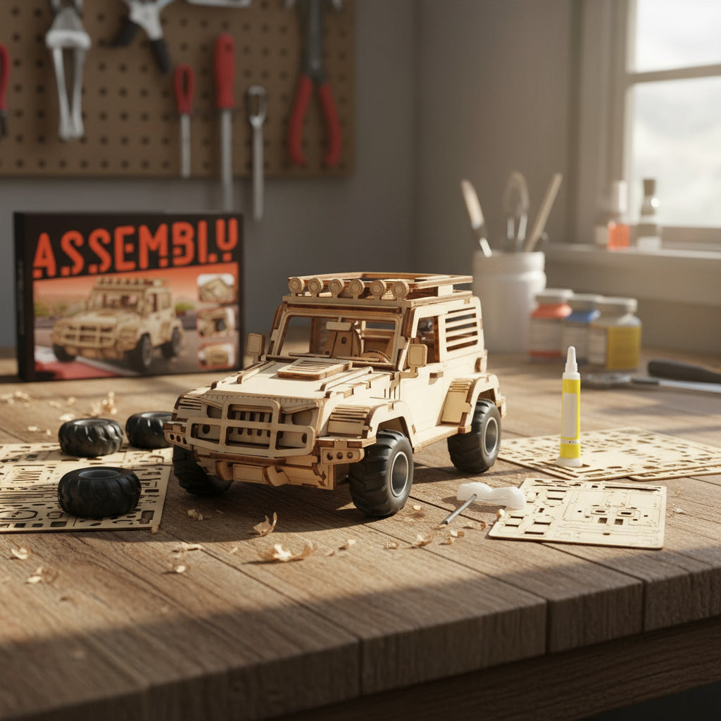 Auto Puzzle Jeep 3d Madera Armable 125pcs Didáctico 20 Cm.