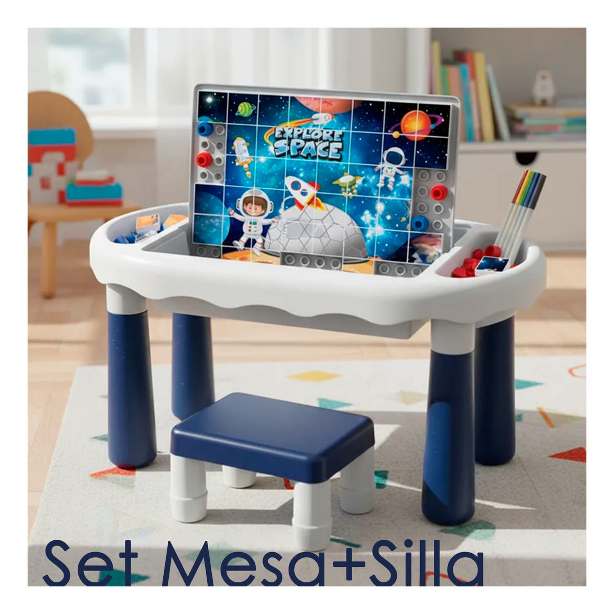 Mesa Y Silla Didáctica 6 En 1 Puzzle Pizarra Dibujos 160pcs