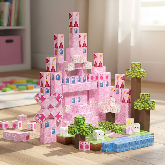 Bloques Magnéticos Cubos Grandes Tipo Minecraft Castillo 128 Piezas