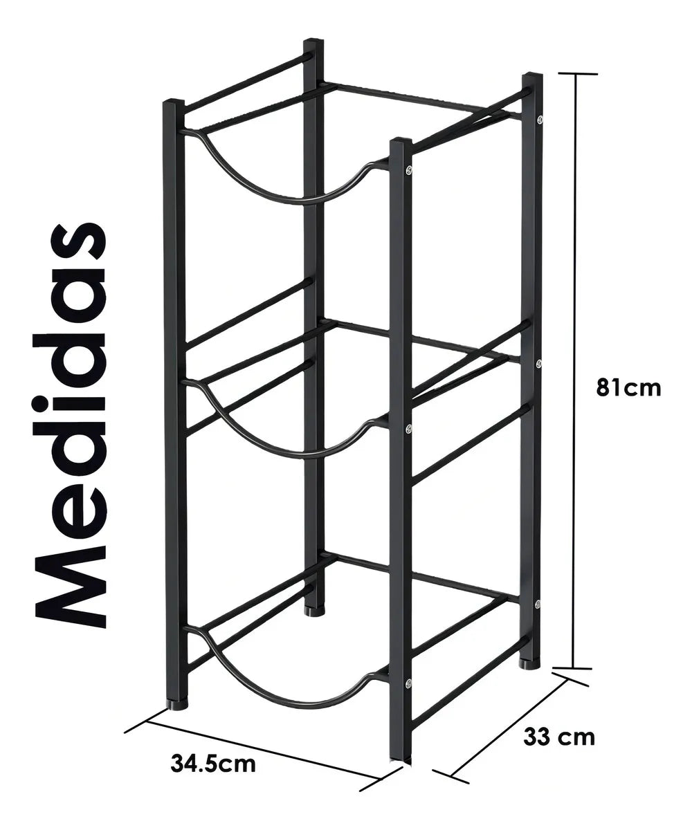 Estante Organizador Rack 3 Botellones Agua 20lts Negro