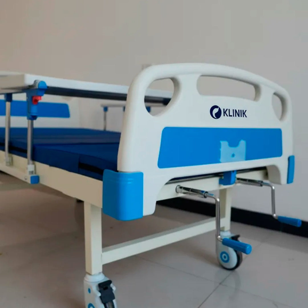 Cama Clínica Catre Manual Articulado 260kg Colchon Y Bandeja - Azul