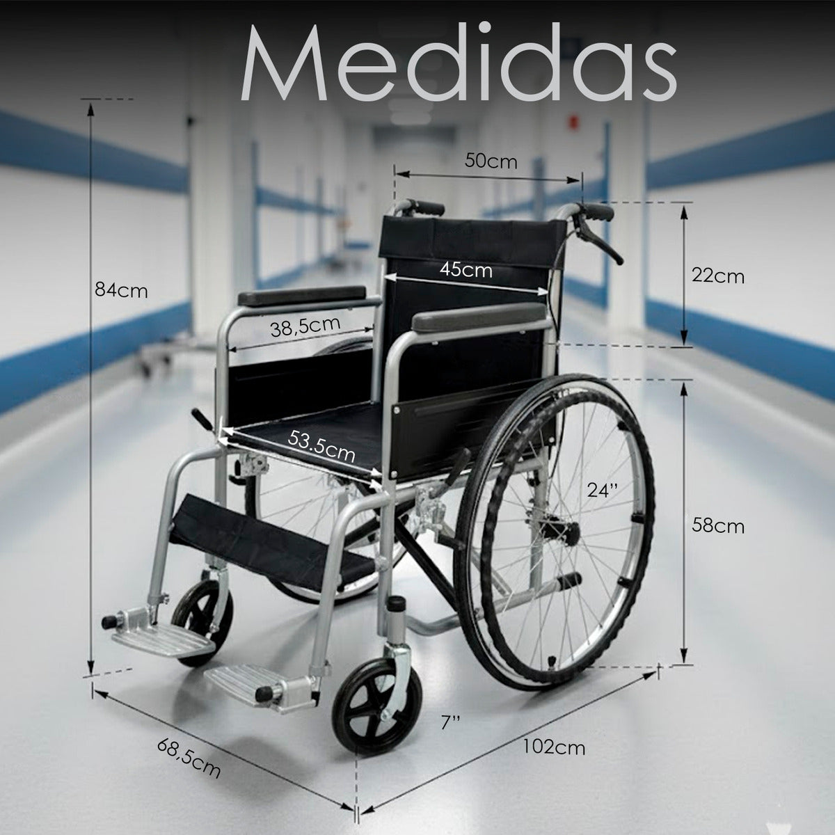 Silla De Ruedas Geriatrica Medica Con Freno Plegable 45cm