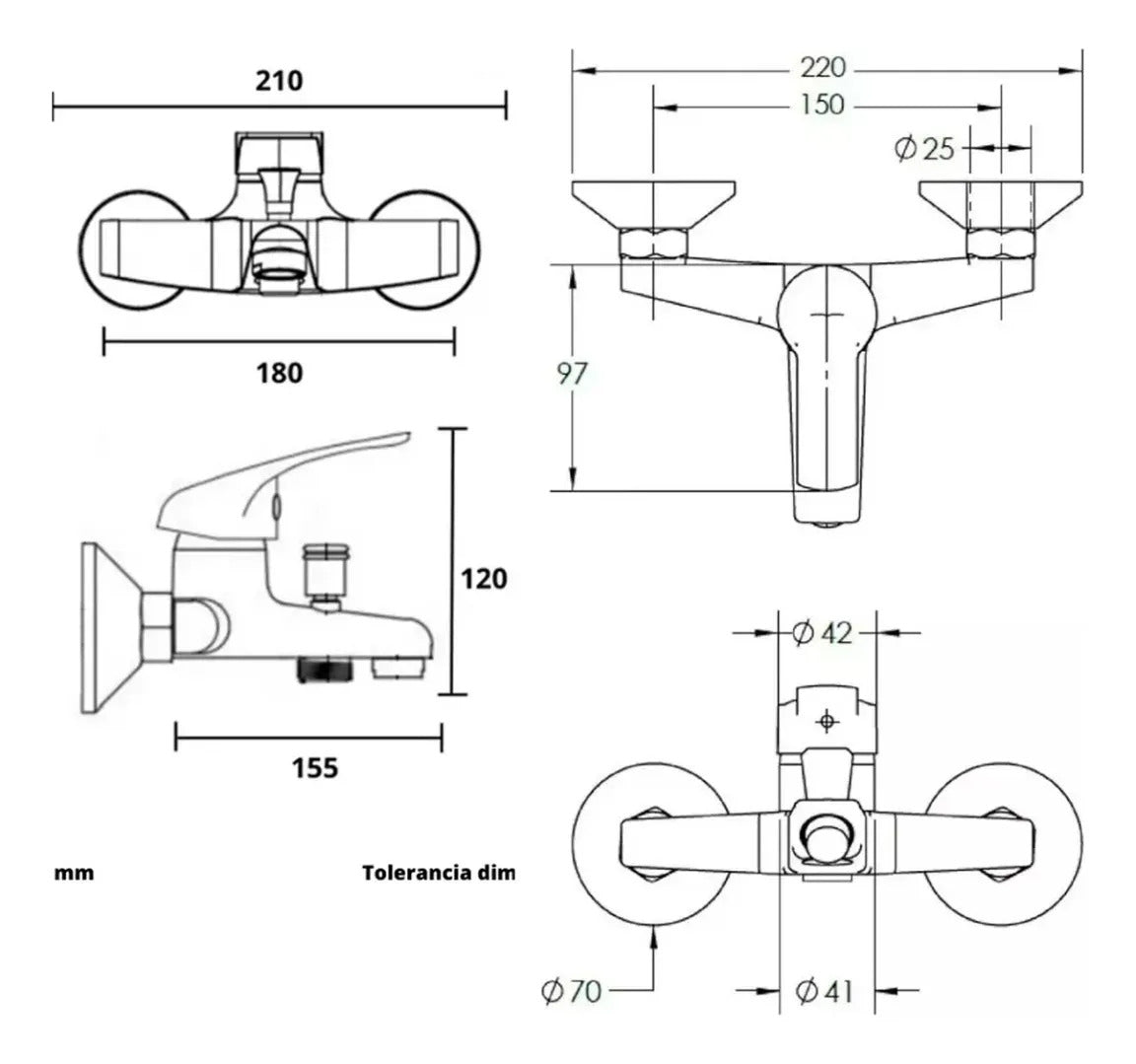 Llave Grifo Monomando Tina Con Ducha Acabado Mate Negro