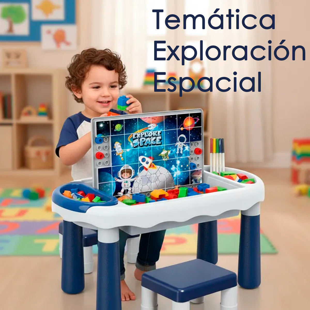 Mesa Y Silla Didáctica 6 En 1 Puzzle Pizarra Dibujos 160pcs