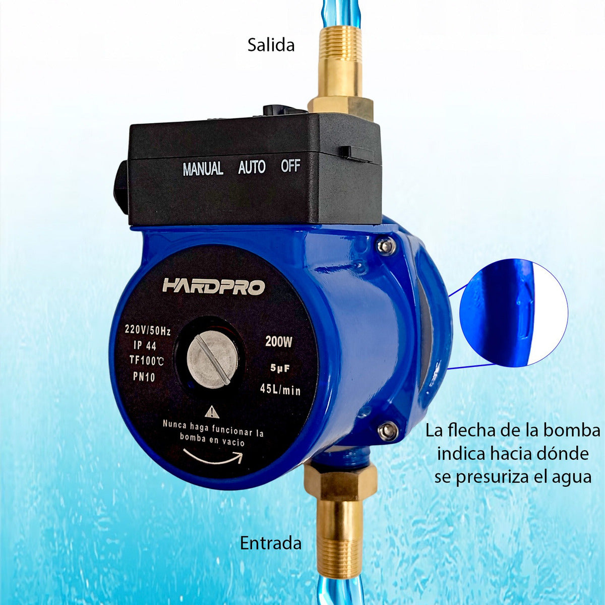 Bomba Presurizadora Agua Hardpro Calefont 45 L/min 200w