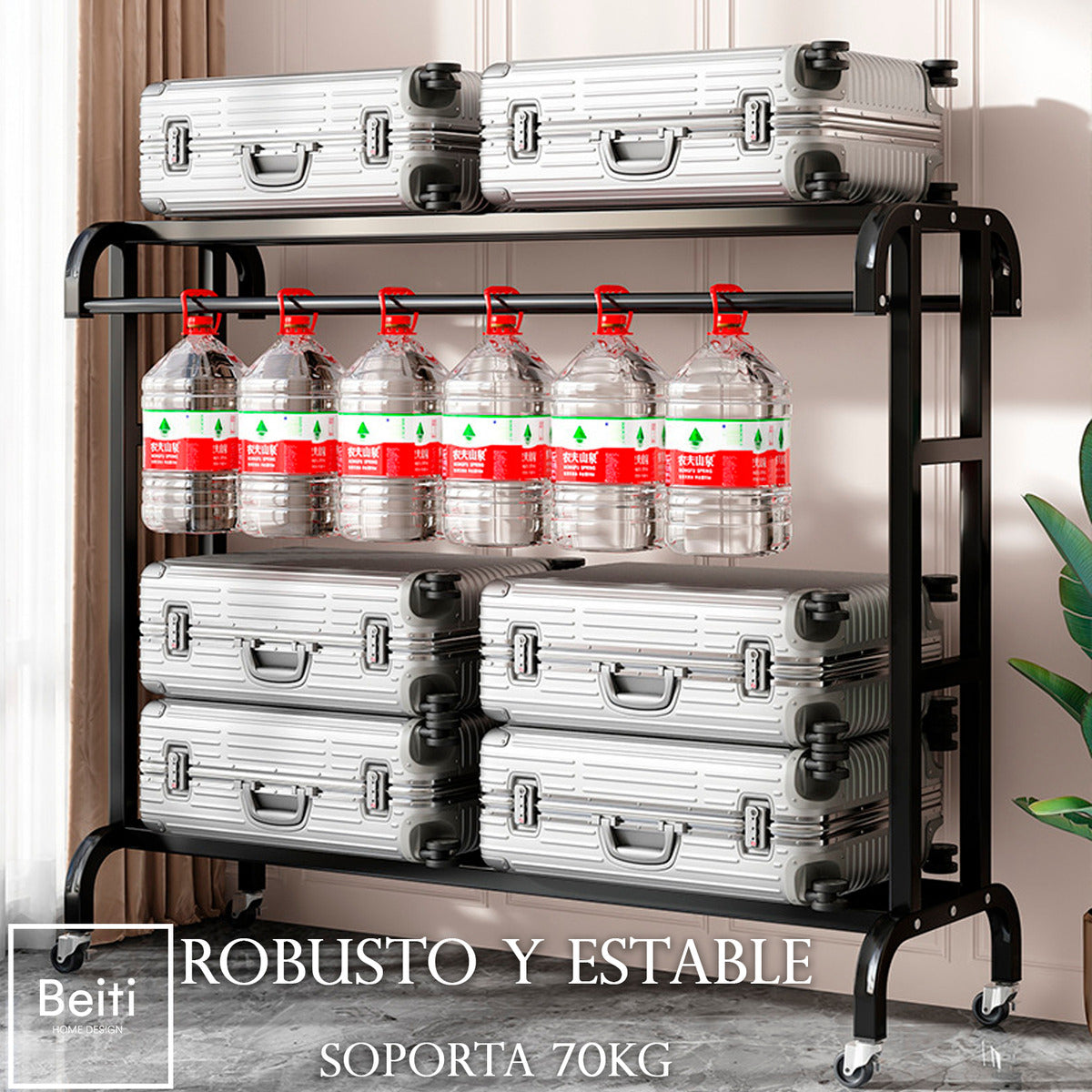 Perchero Organizador De Ropa Doble Con Ruedas 120cm Pro Negro