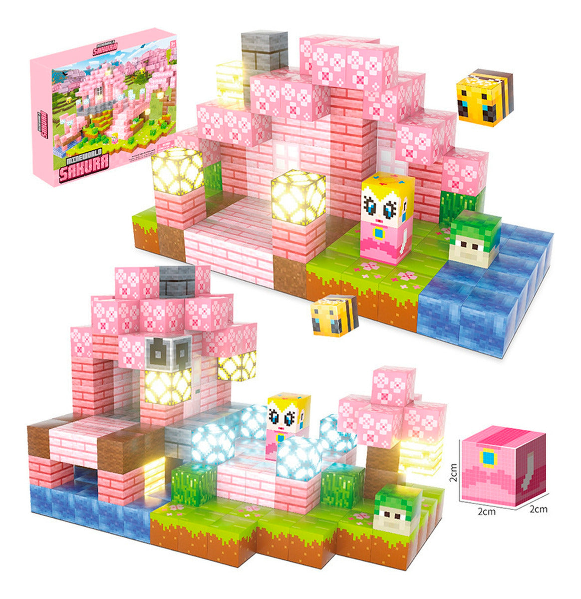 Bloques Magnéticos Tipo Minecraft 188 Pcs 8 Bloques De Luz Sakura