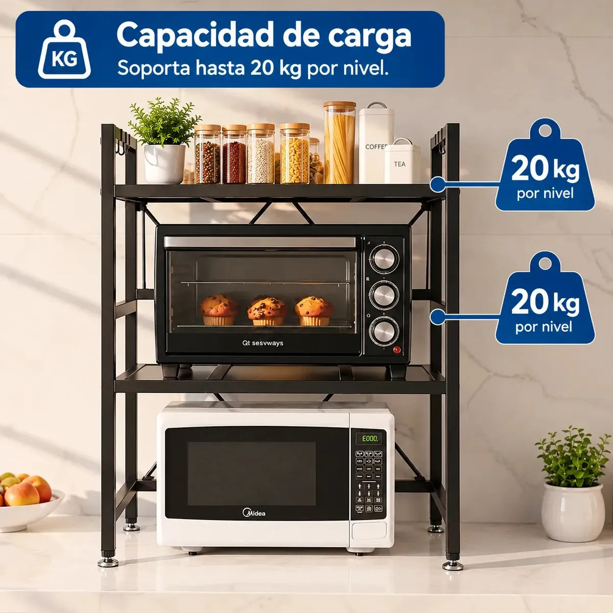 Estante Microondas Extensible 2 Niveles Metalico Cocina Organizador