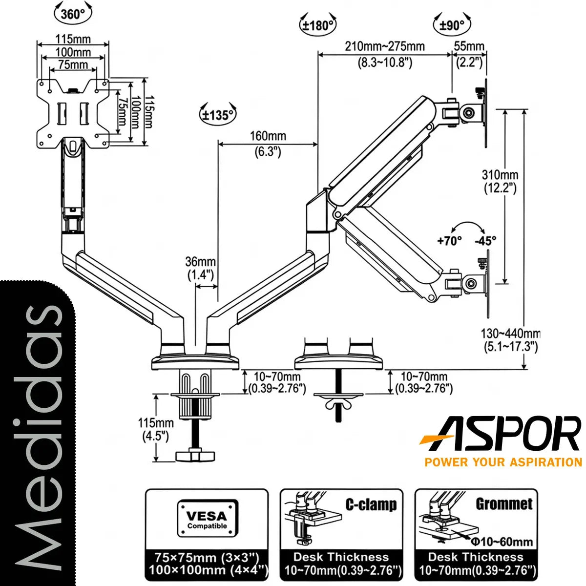 Soporte Doble Monitor A Gas Brazo Articulado De 17 A 32