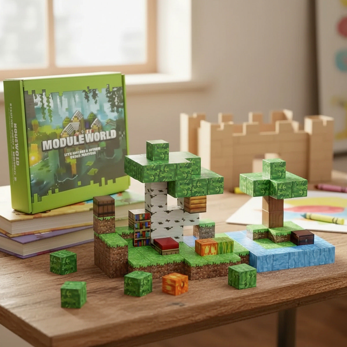 Bloques Imantados Cubos 128pcs 4 Muñecos Construccion Bosque