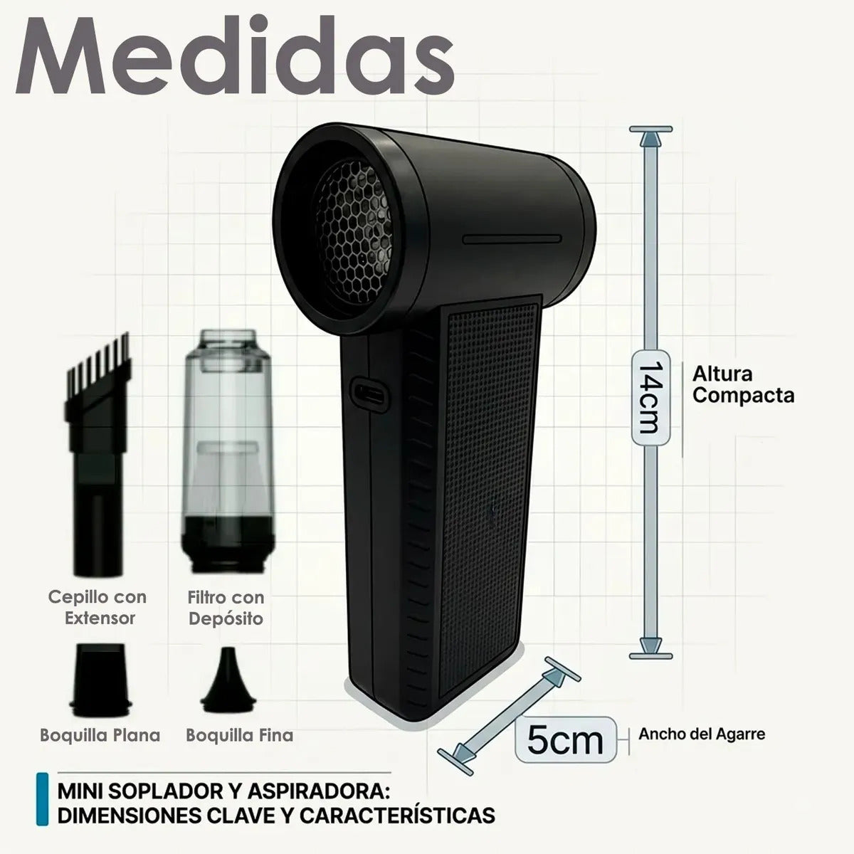 Aspiradora Y Soplador Para Auto Oficina 2en1 Turbo De 200watts 130mil/Rpm