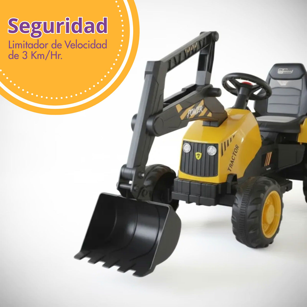 Auto Electrico Montable Niños Excavadora Remolque Bateria Duradera Xl Amarillo