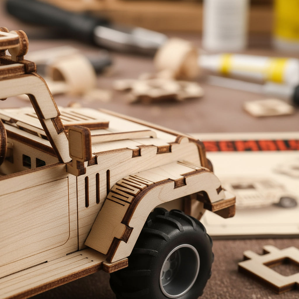 Auto Puzzle Jeep 3d Madera Armable 125pcs Didáctico 20 Cm.