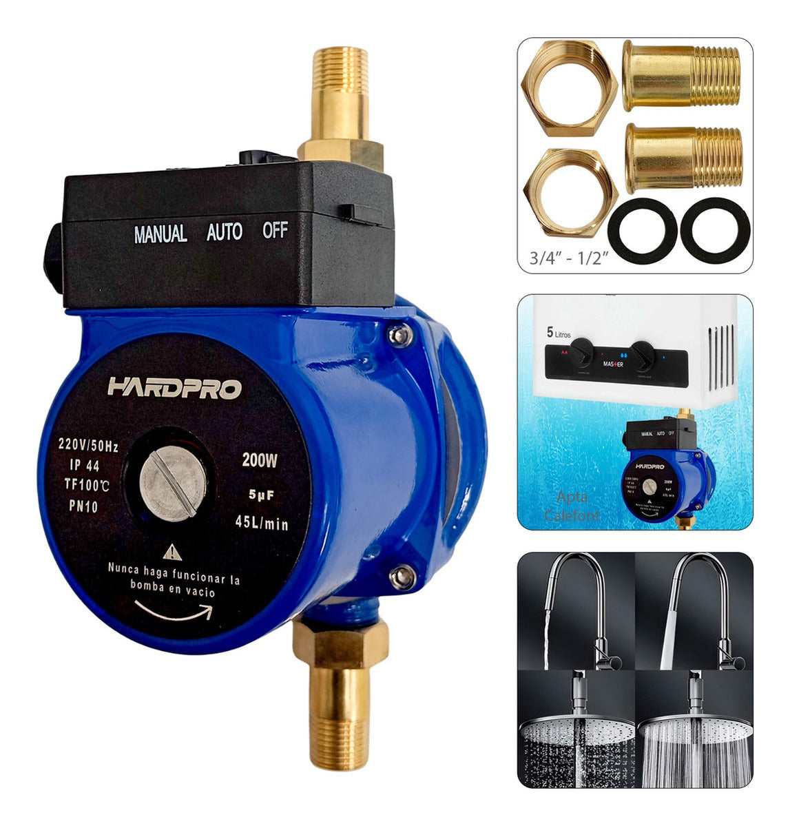 Bomba Presurizadora Agua Hardpro Calefont 45 L/min 200w