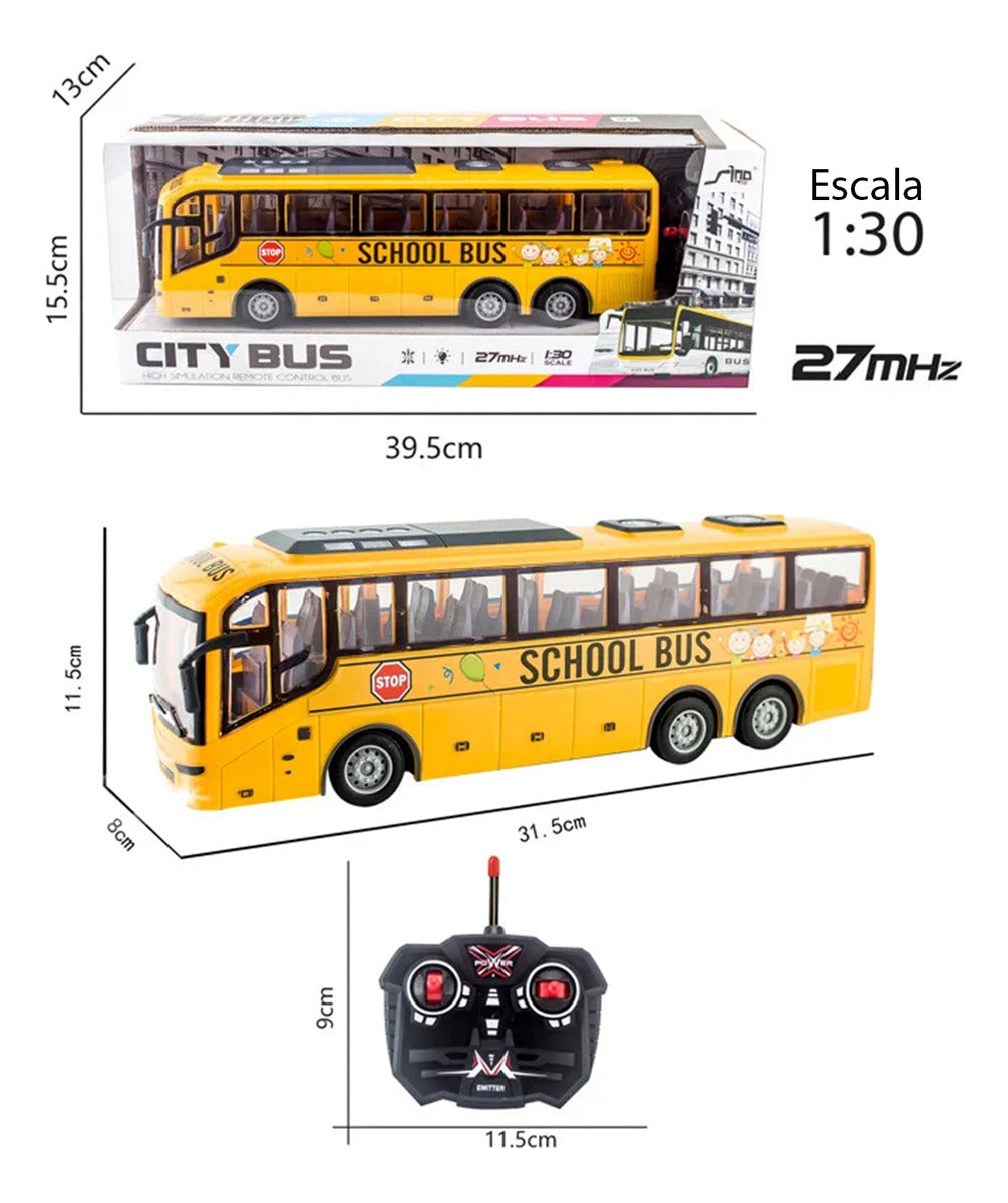 Juguete Auto Bus Escolar a Control Remoto Puertas Y Luces Amarillo