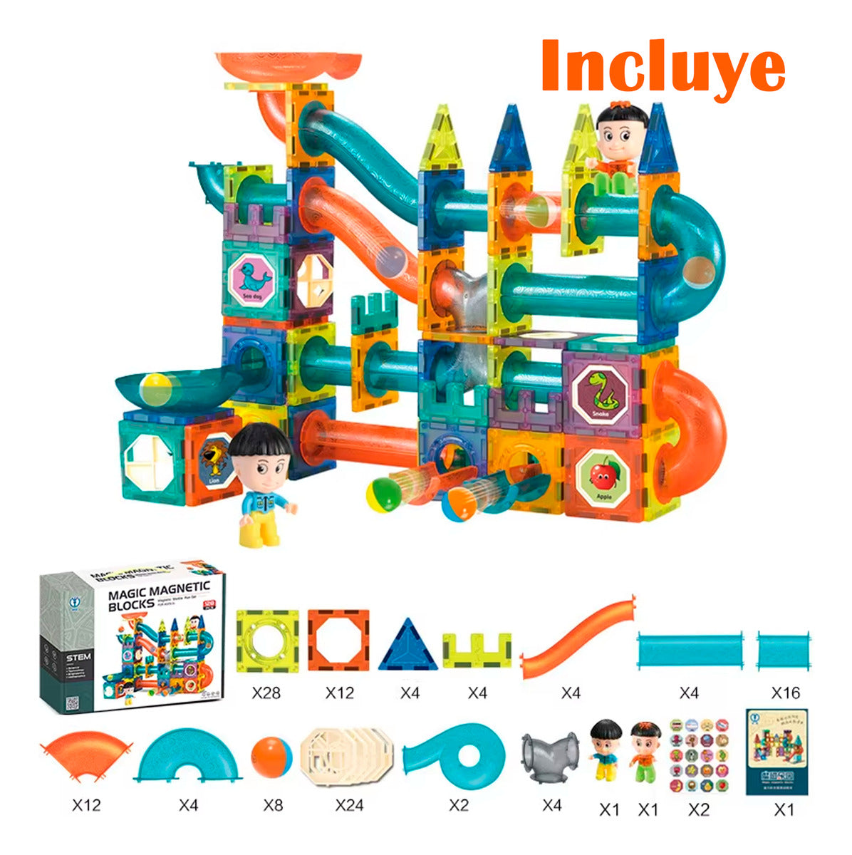 Bloques Magneticos 2 en 1 Tobogan De Bolas 3d Con Balde De 132pzs