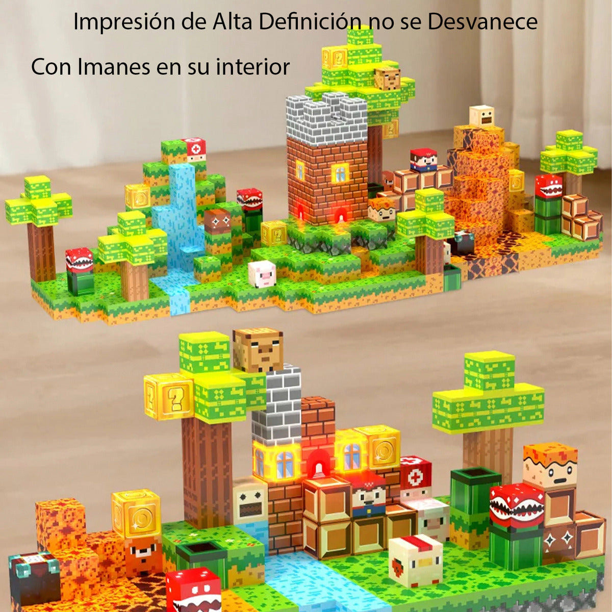 Bloques Magnéticos Tipo Minecraft 137 Pcs 3 Bloques De Luz