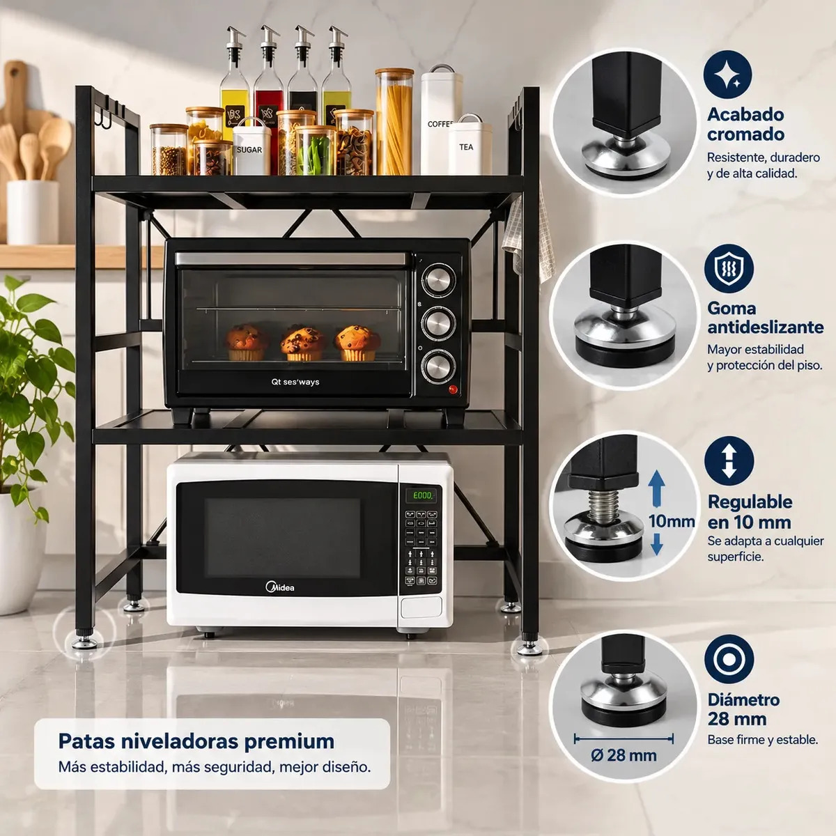 Estante Microondas Extensible 2 Niveles Metalico Cocina Organizador