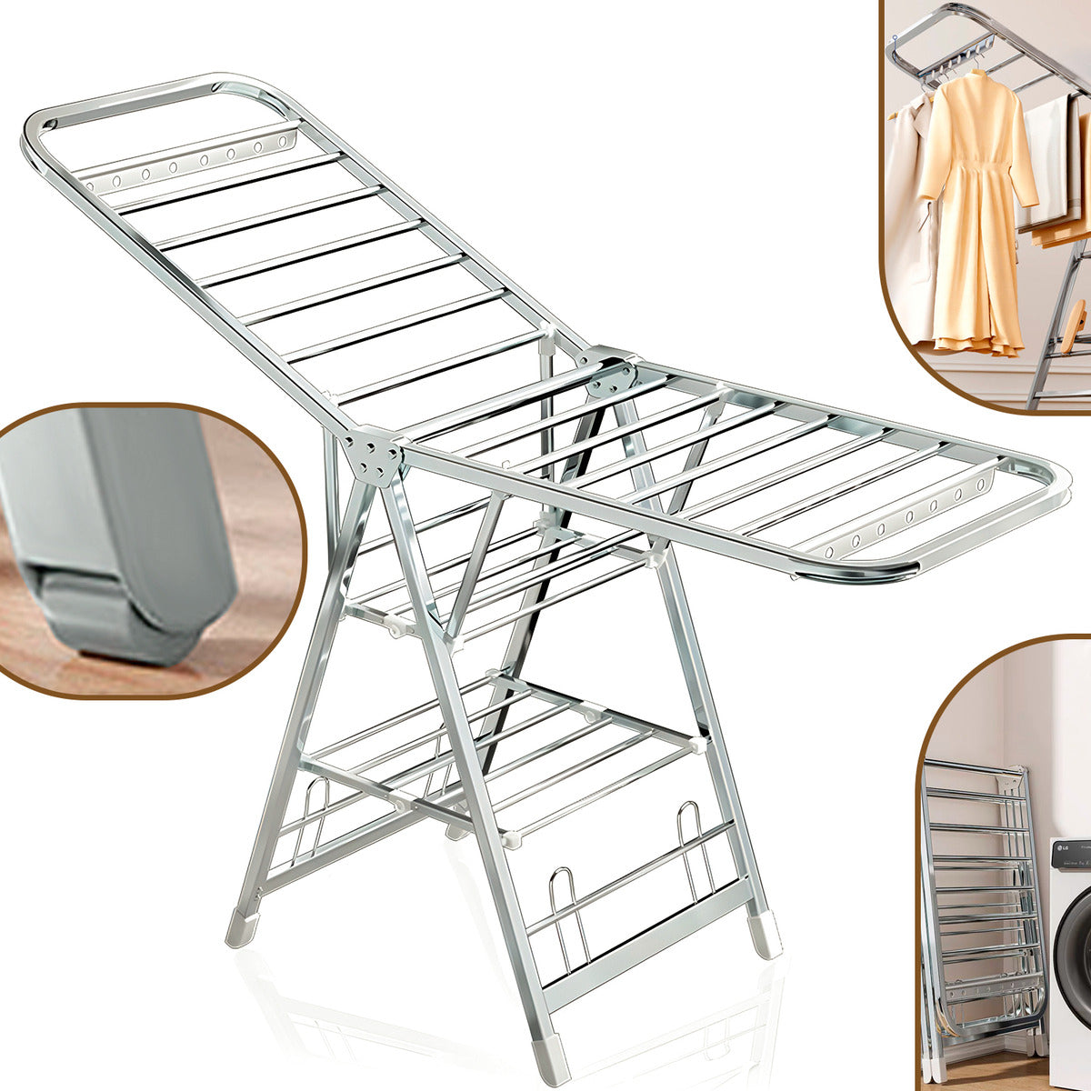 Tendedero Plegable Acero Inoxdable Premium 180cm Soporta 50kg Plateado
