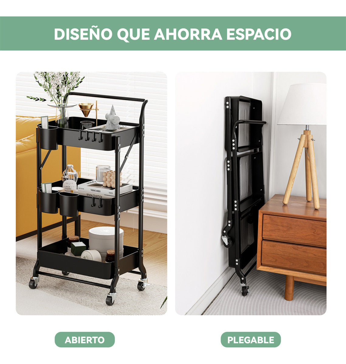 Carro Plegable Carrito Organizador Estante Con Rueda Multiuso