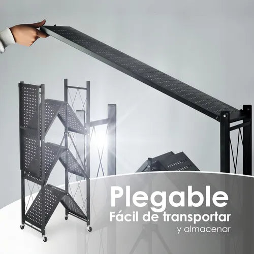 Carro Organizador Estante Plegable 4 Niveles Ruedas Cocina Negro