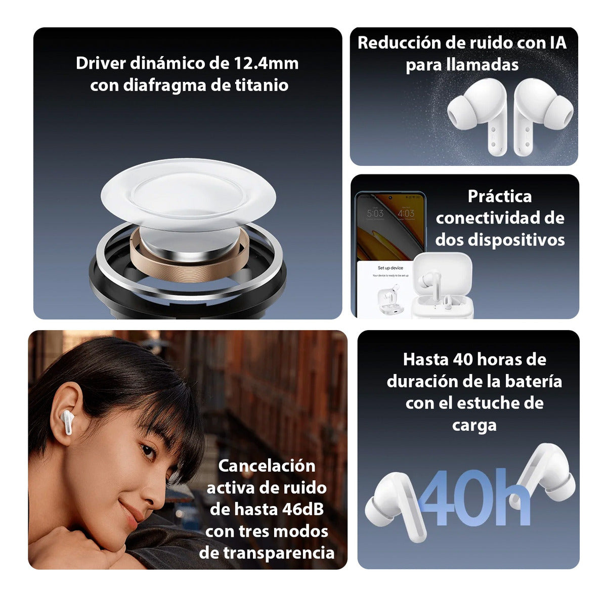 Xiaomi Audífonos Redmi Buds 5 Negro Bluetooth Earbuds Negro