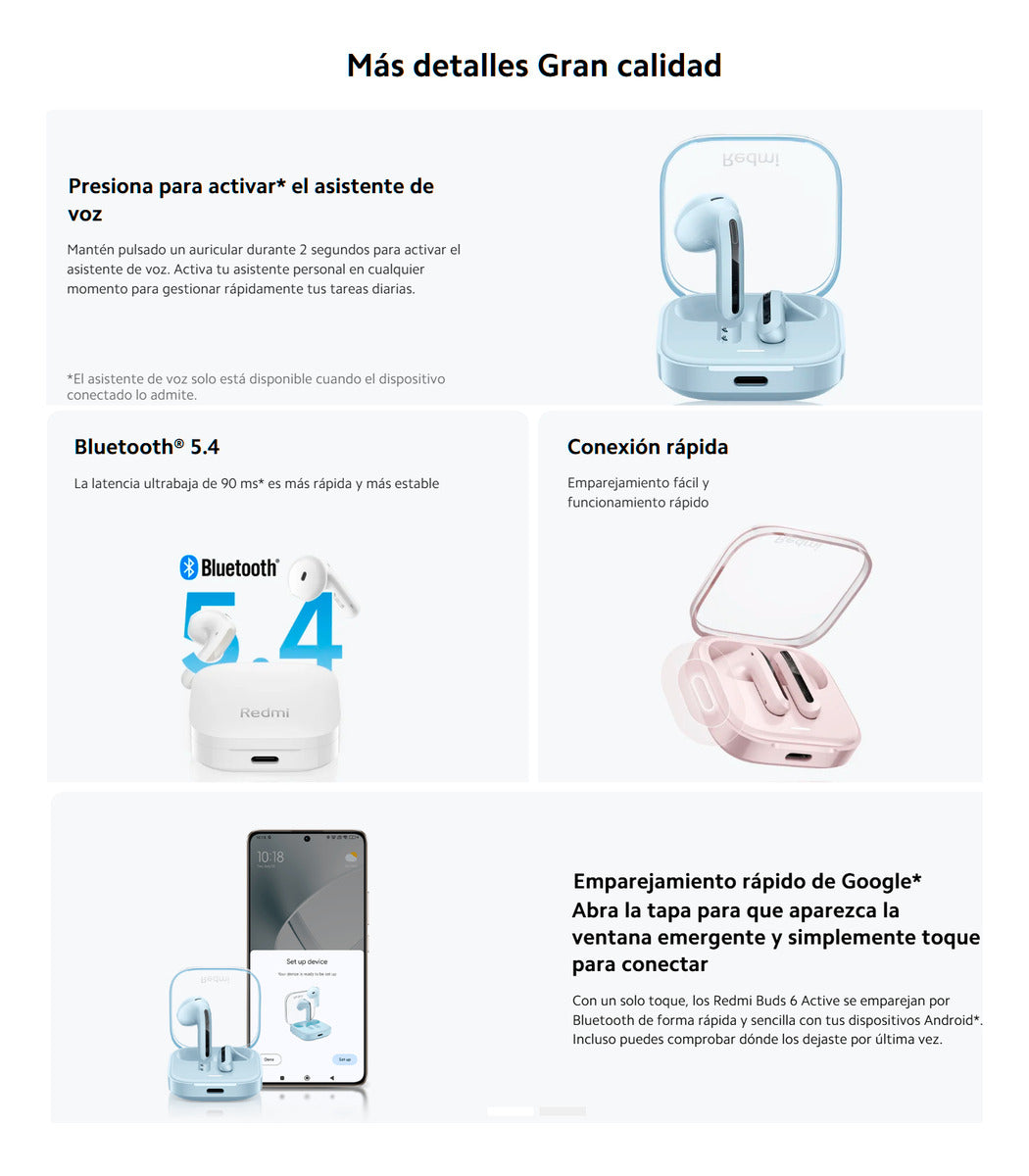 Xiaomi Audifonos Redmi Buds 6 Active Bluetooth Ipx4 Earbuds Blanco