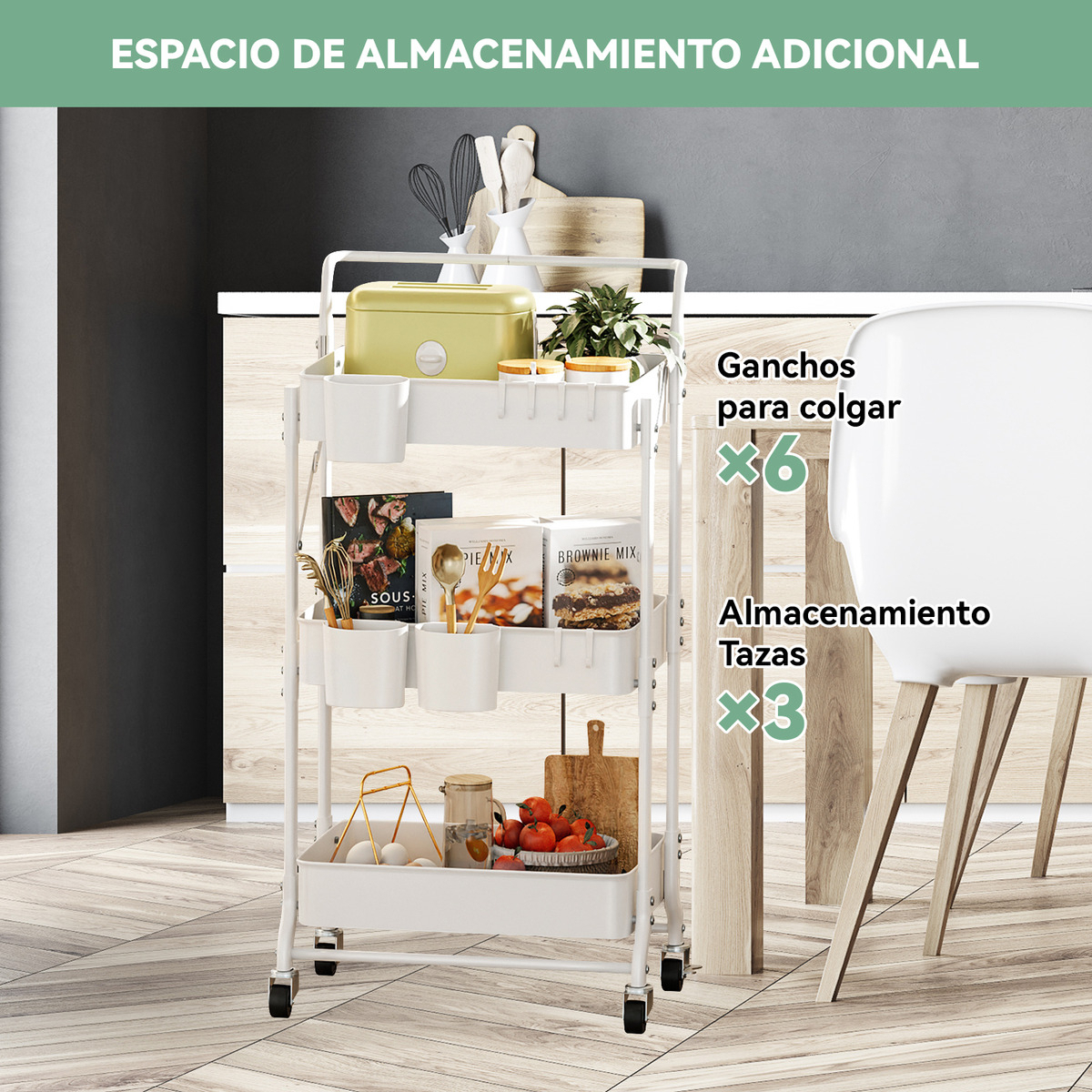 Carro Plegable Carrito Organizador Estante Con Rueda Multiuso