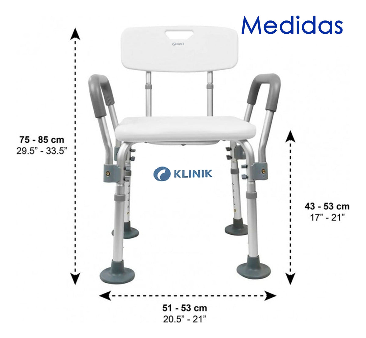 Silla Ducha Baño Respaldo Apoyabrazos Klinik