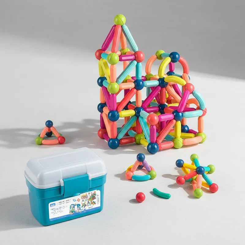 Bloques Magneticos 2 En 1 De Varillas 3d 130pzs Balde