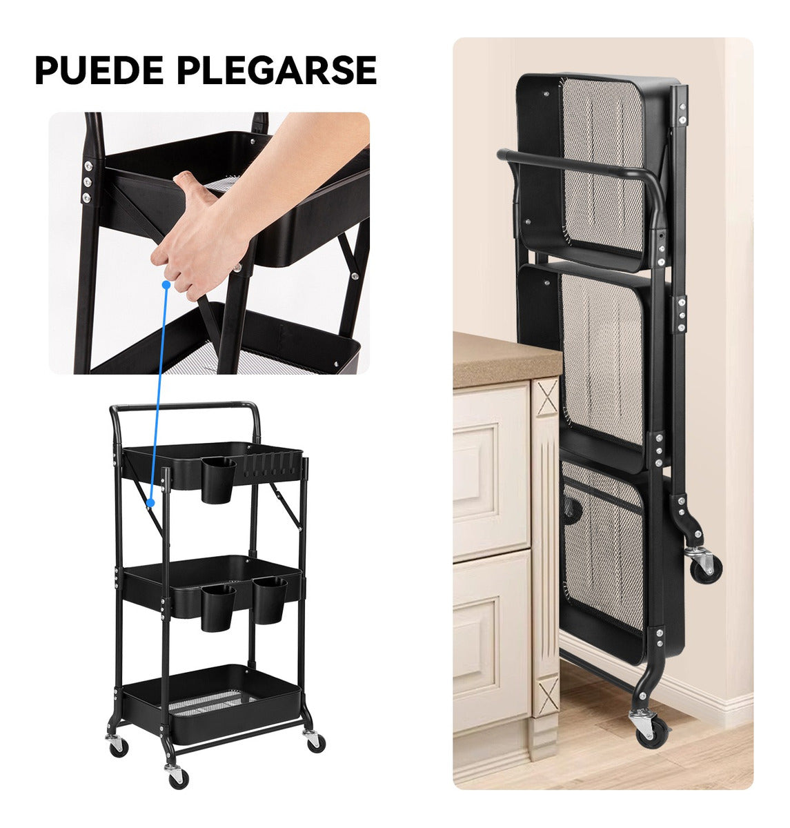 Carro Plegable Carrito Organizador Estante Con Rueda Multiuso