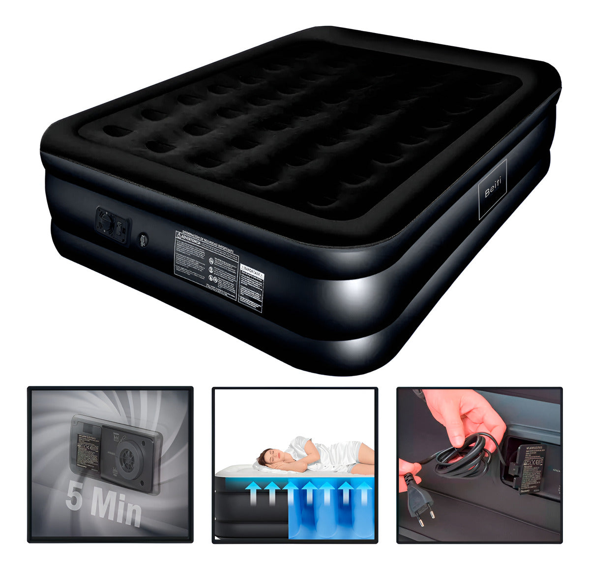Colchon Cama Inflable 2 Plazas Electrico 203x152x45 Cm