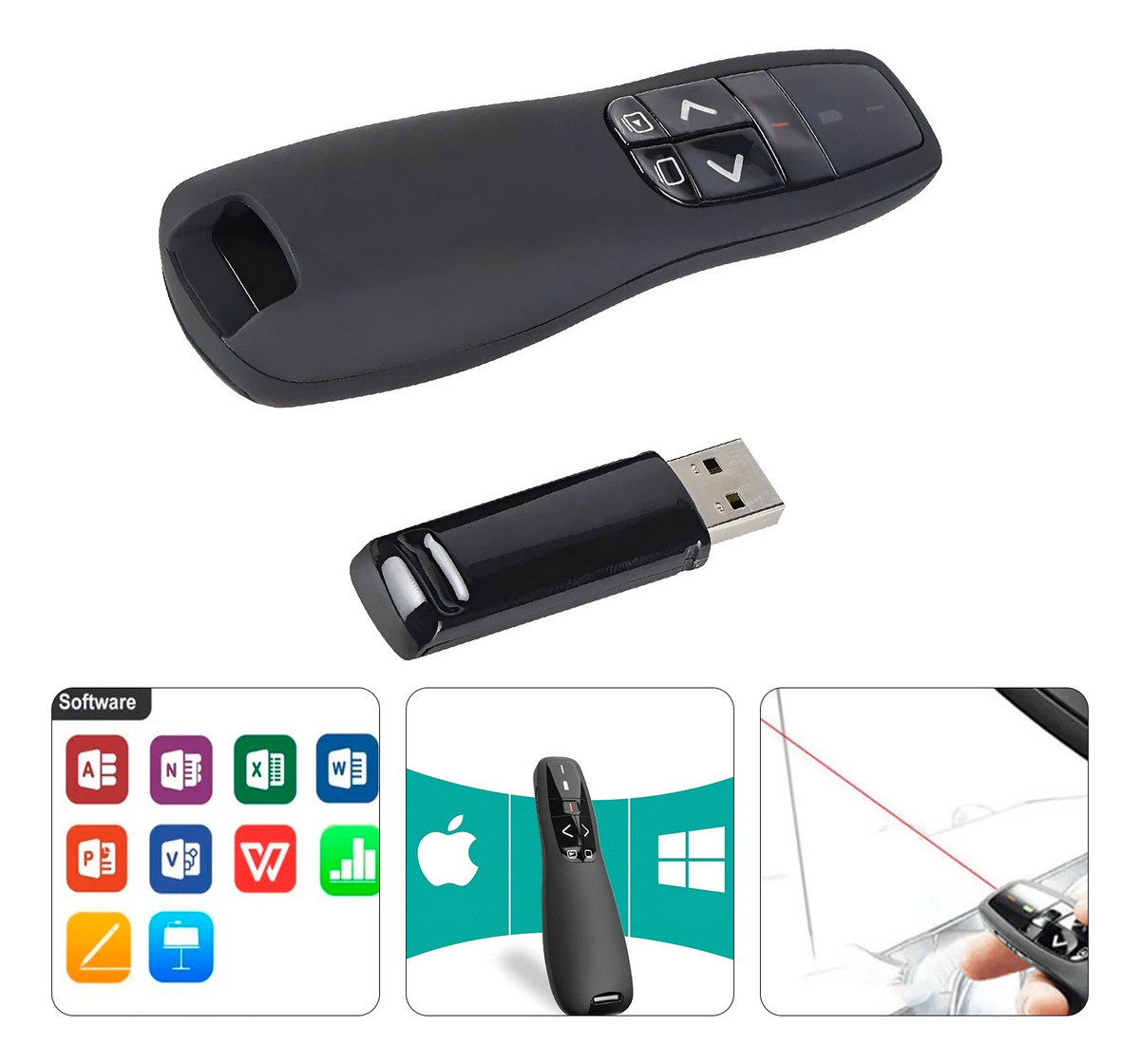 Presentador Powerpoint Puntero Laser 100m R400 Inalámbrico